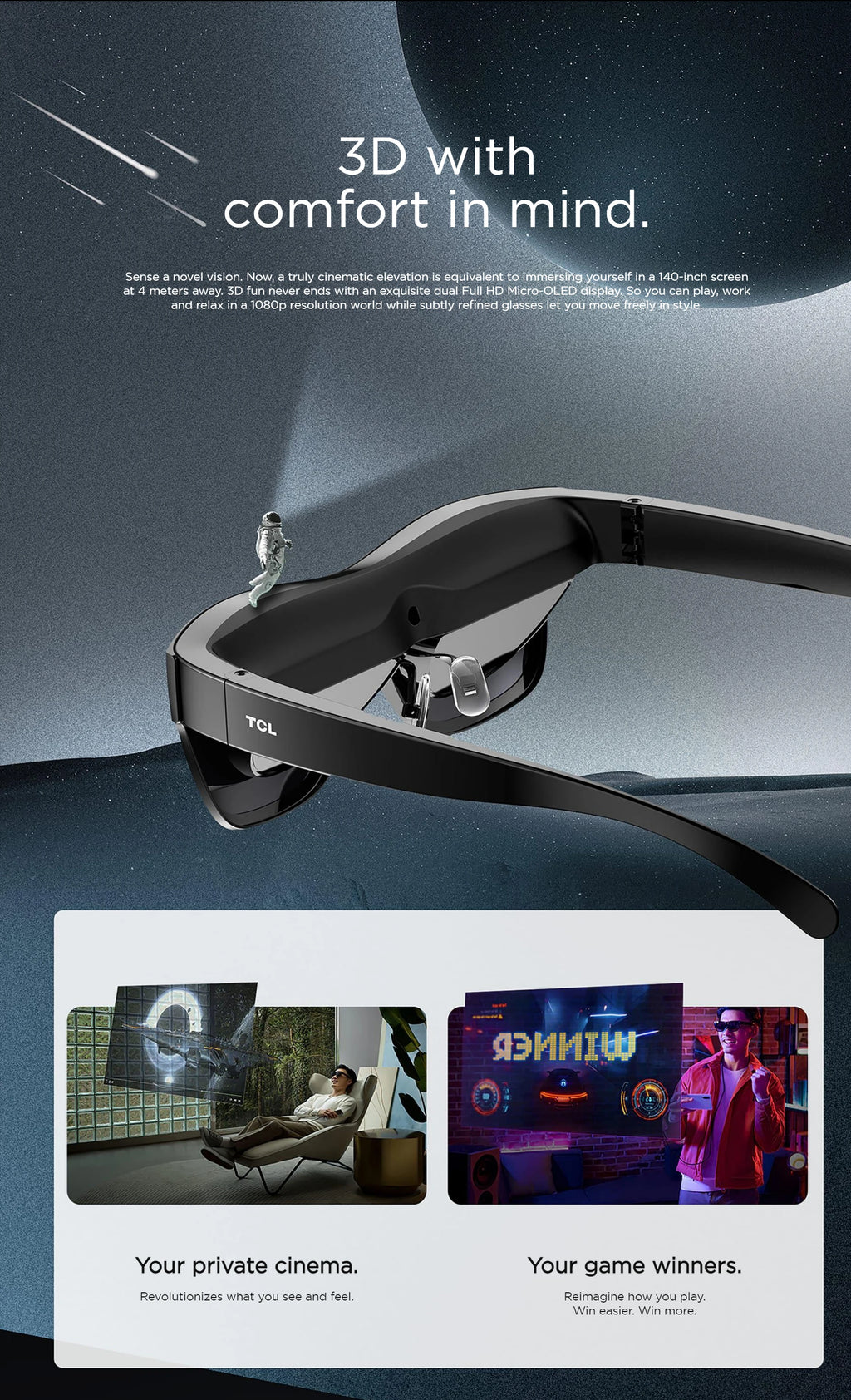 RayNeo TCL NXTWEAR AIR AR Glasses 140inch Portable HD Giant Screen Dual Full HD Micro-OLED Display Private Cinema for Phone